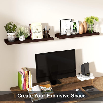 Love-KANKEI Floating Shelves Wall Mounted Set of 2, 17 Inch Rustic Wood Wall Shelves for Storage, Bedroom Living Room Bathroom Kitchen Office and More White