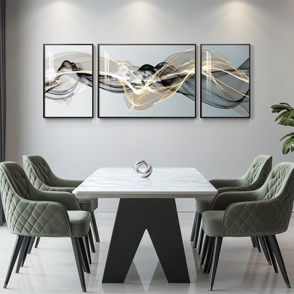 Framed Modern Luxury Gold Wall Art, Set of 3 Piece Contemporary Paintings Artwork for Walls, Golden Prints Pictures with Gold Frame, Wall Decor for Living Room, Hallway, Bedroom, Office 16x24 Inch