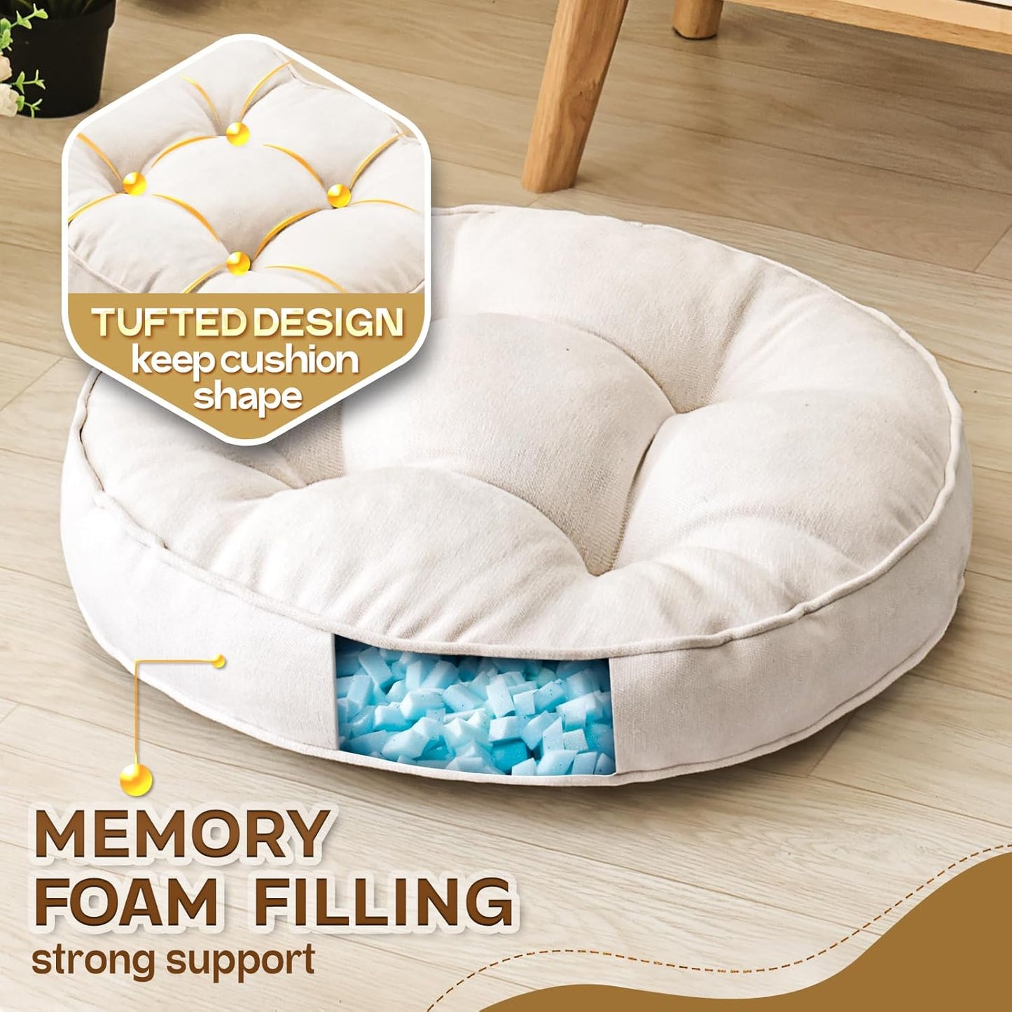 1 MIDDLE ONE Floor Pillow Set of 2, Memory Foam Floor Cushions for Adults, Large Meditation Pillow for Sitting, 22 x 22 Inches (Square | Grey)