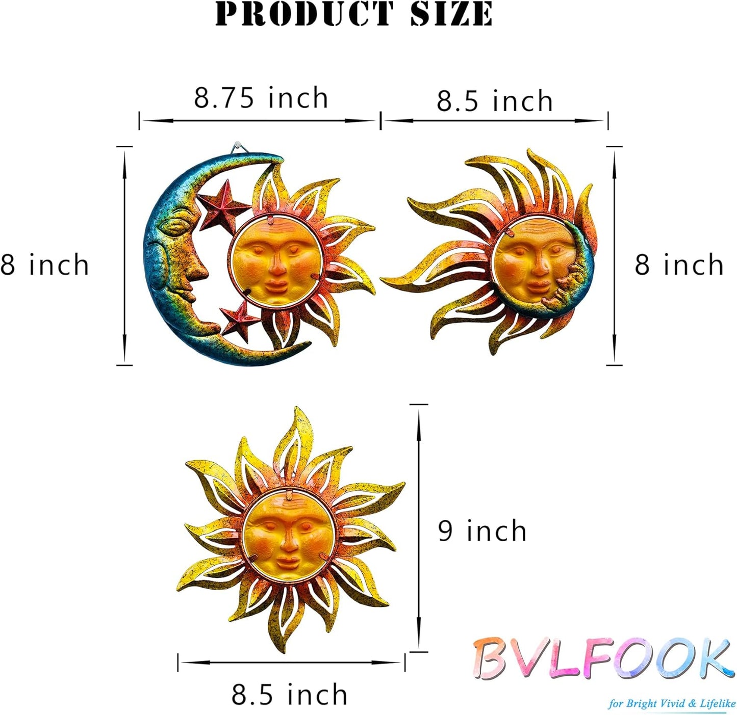 Large Sun Wall Art Decor 45 inch Metal Wall Art, Retro Hanging Decor, Valentine Wall Decorations for Patio,Yard,Garden,Fence,Living Room