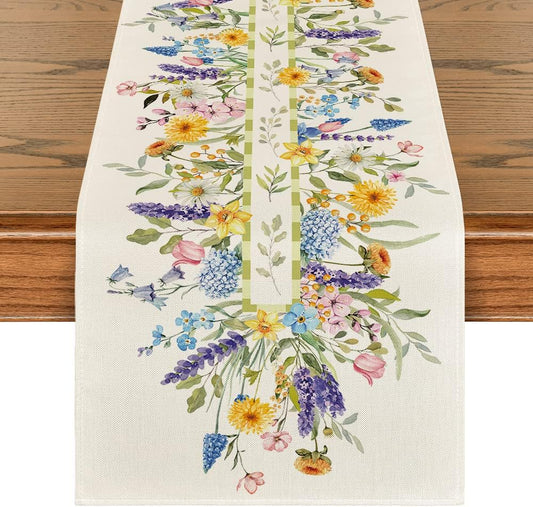 Artoid Mode Bloom Flowers Florals Lavender Summer Table Runner, Seasonal Spring Holiday Kitchen Dining Table Decoration for Home Party Indoor 13x72 Inch