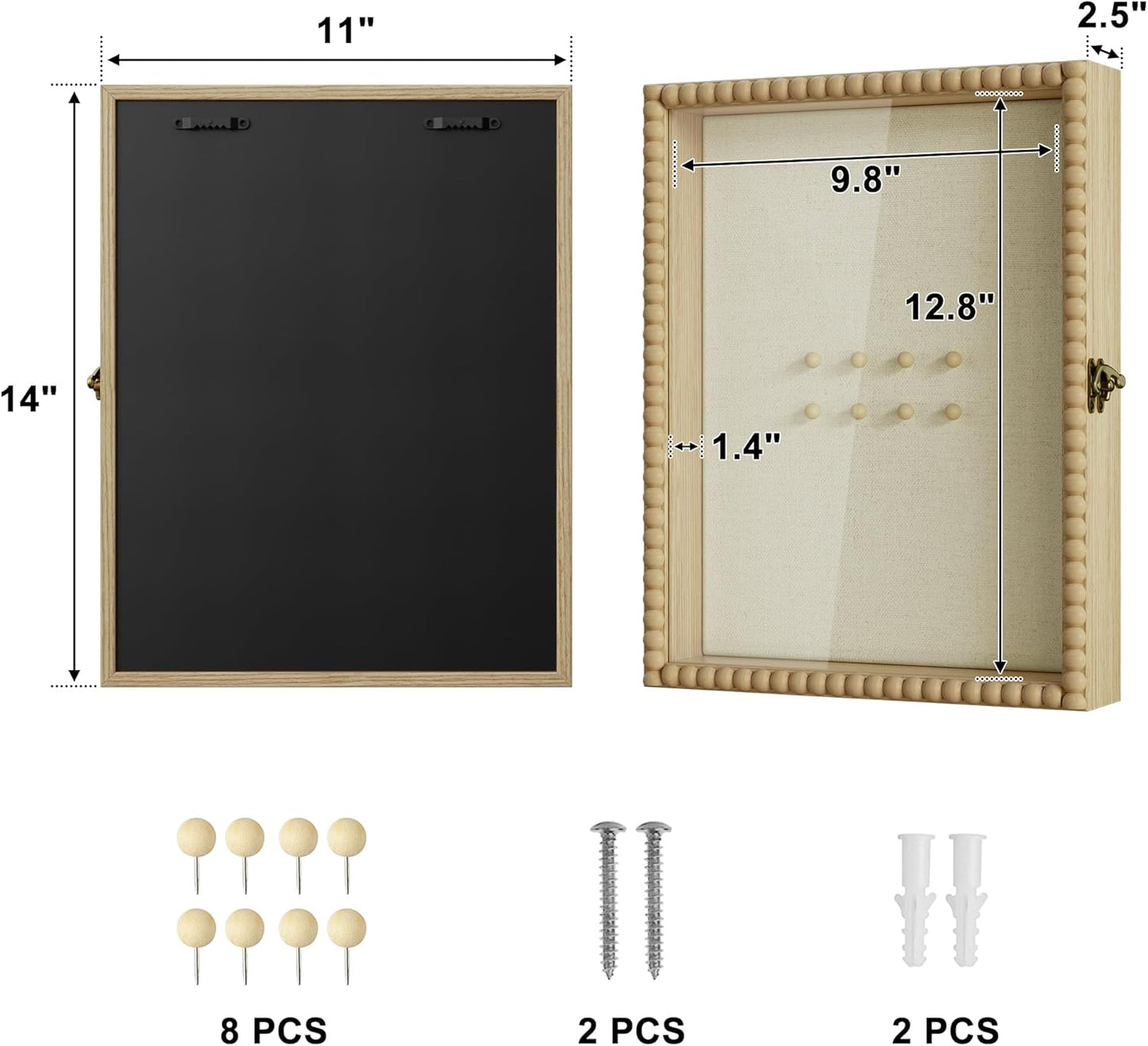 Love-KANKEI Shadow Box Frame 11x14, Deep Large Shadow Box Display Case with Unique Beads Door and Glass Window, Wood Memory Box for Pictures,Medals,Memorabilia,Collections White