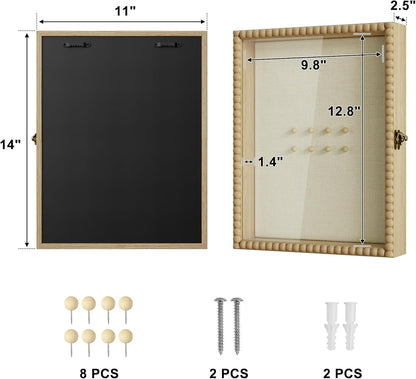 Love-KANKEI Shadow Box Frame 11x14, Deep Large Shadow Box Display Case with Unique Beads Door and Glass Window, Wood Memory Box for Pictures,Medals,Memorabilia,Collections White