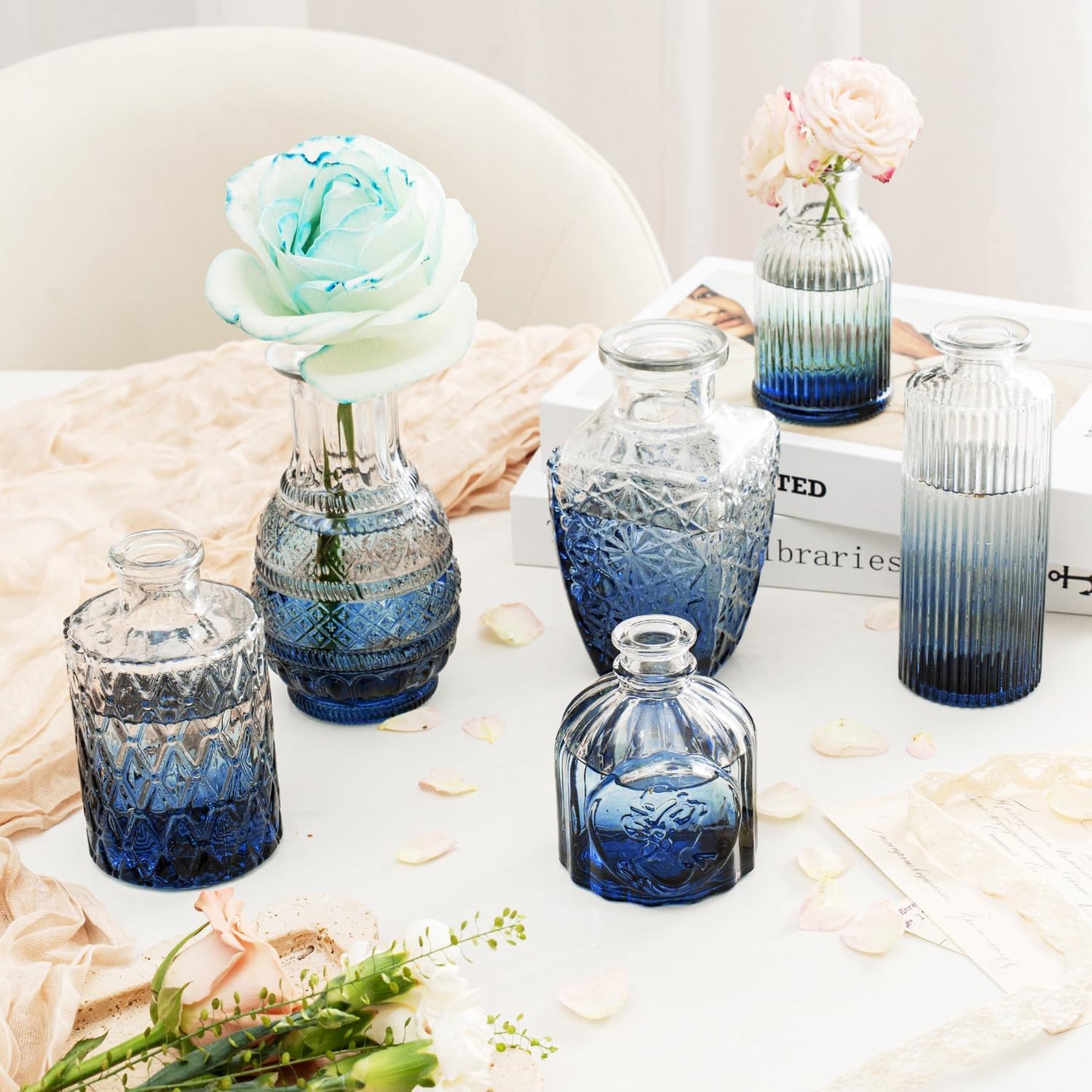 Clear Glass Bud Vase Set of 12 Pcs,Small Bud Vases in Bulk,Glass Crystal Flower Vases Table Centerpieces for Party Event Wedding Decor Baby Shower Decorations (Clear, 12 Pcs)