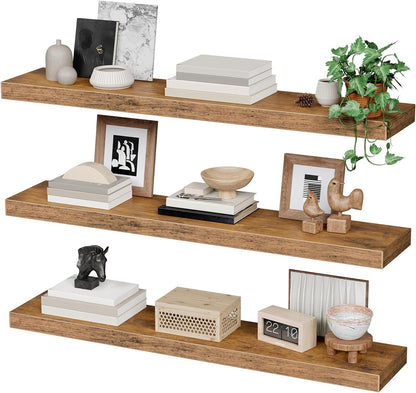 RALGEND Floating Shelves for Wall, 1.5" Thick Wall Shelf Set of 3 with Invisible Brackets, L31.5 x W7.9 Hanging Shelves Farmhouse Home Decor for Bathroom, Living Room, Bedroom, Rustic Brown 8301BJP3BF