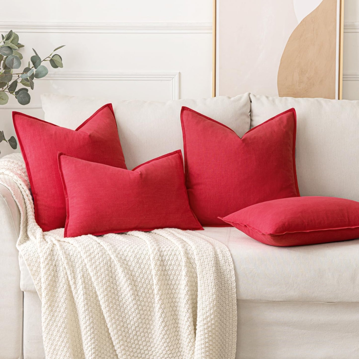 MIULEE Decorative Linen Euro Sham Pillow Covers 26x26 Cream White Boho Farmhouse Neutral Couch Throw Pillows for Bed Pack of 2 Accent Modern Pillowcase Sofa Livingroom Home Decor