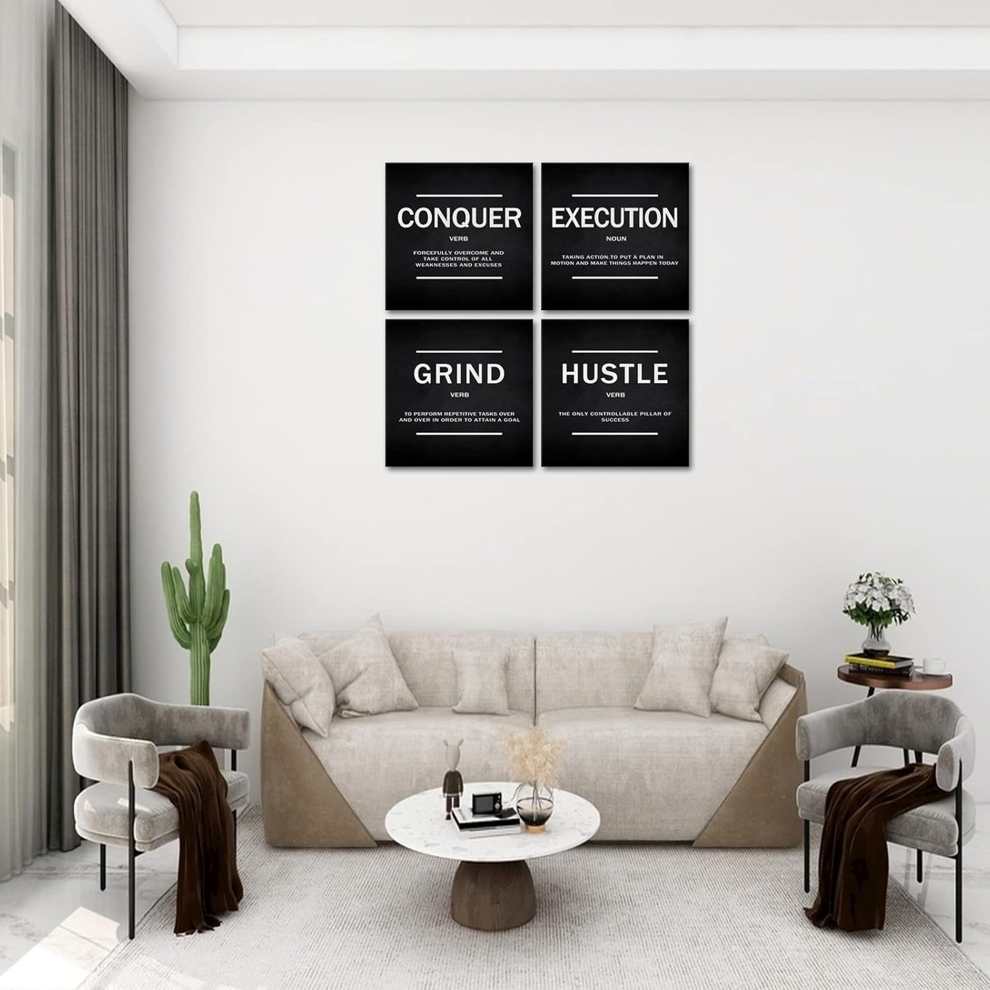 KAWAHONE Canvas Painting Wall Art, Grind Hustle Execution Motivational Wall Art Decoration Posters Prints for Living Room Bedroom, Office Decor, Gallery-Wrapped Canvas Art Set Framed Ready to Hang