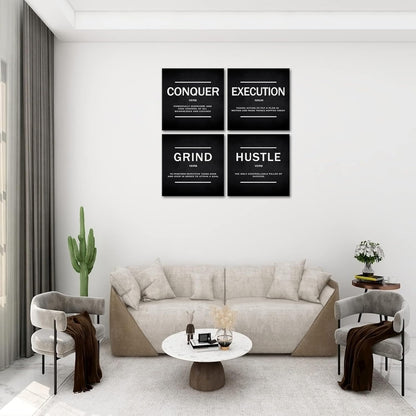 KAWAHONE Canvas Painting Wall Art, Grind Hustle Execution Motivational Wall Art Decoration Posters Prints for Living Room Bedroom, Office Decor, Gallery-Wrapped Canvas Art Set Framed Ready to Hang