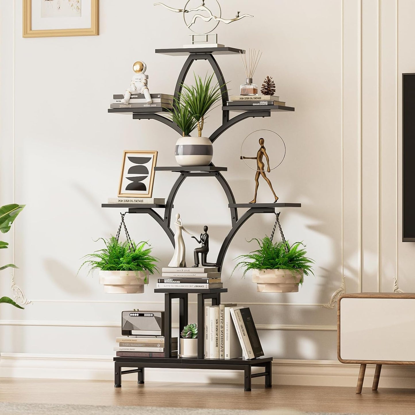 Plant Stand Indoor with 4 Grow Lights - 63" Tall Plant Shelf- 8 Tiered Corner Plant Flower Stands Display Shelves for Home, Patio (Brown)