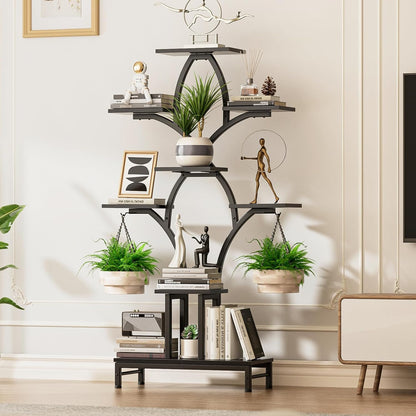 Plant Stand Indoor with 4 Grow Lights - 63" Tall Plant Shelf- 8 Tiered Corner Plant Flower Stands Display Shelves for Home, Patio (Brown)