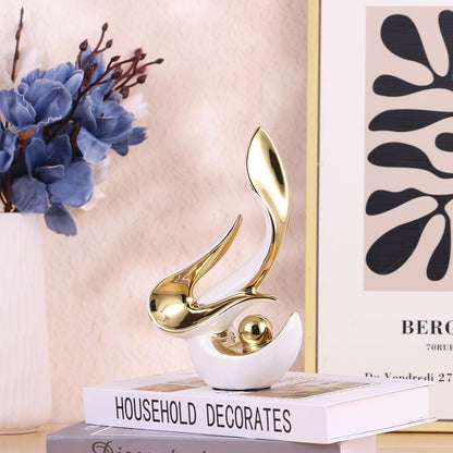 Silver Living Room Decor Table,Sculptures Home Decor,Modern Abstract Art,Dinner Table Centerpiece Decor,Ceramic Statue and Figurines Decorations Accent,Adorno Para Mesa Comedor(White Silver)