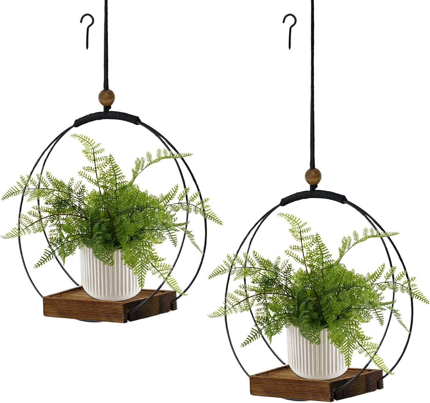 Hanging Planter for Indoor Plants, Black Plant Hanger Indoor with Sturdy Wood Base, Modern Boho Macrame Plant Hanger for 3-5.5 Inch Pot, Hanging Wall Ceiling Window Home Decor (Pots Not Included)