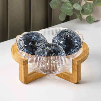 3Pcs Mosaic Glass Orbs Decorative Balls Set 8.5cm/3.35inch Blue Sphere Wedding Party Home Decor Table Centerpiece