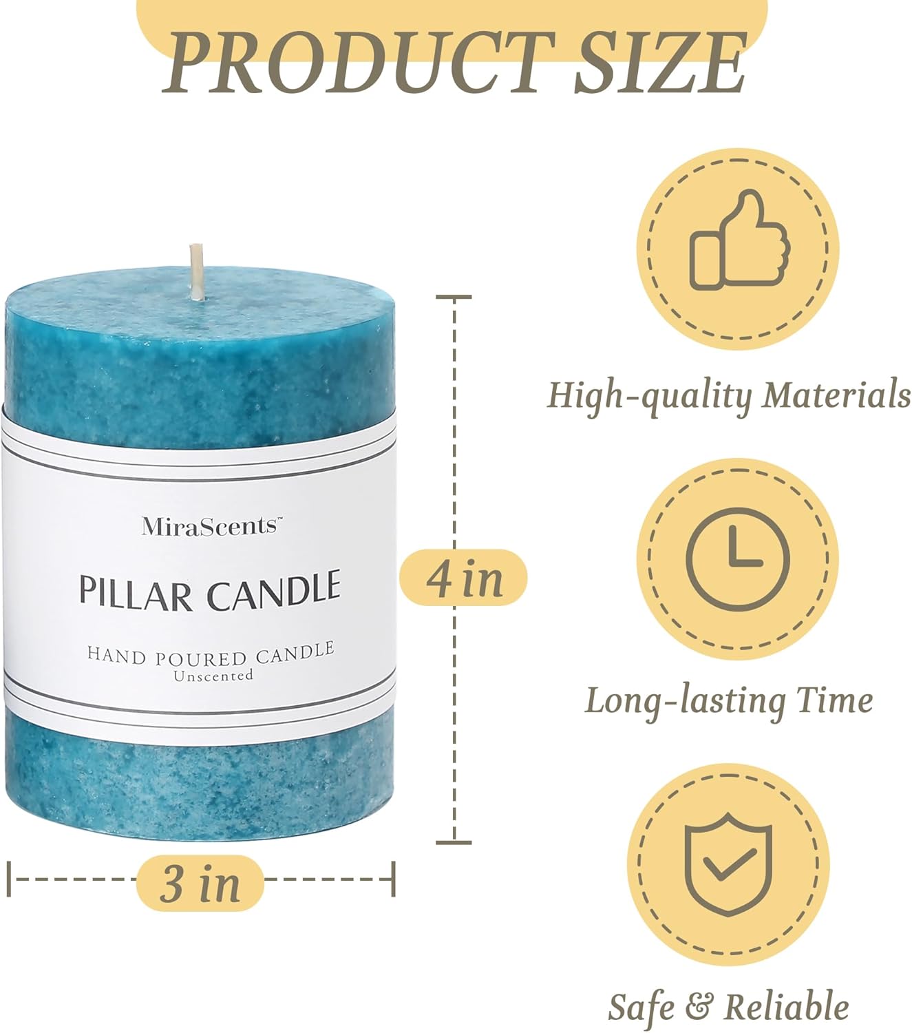 3x4 inch Green Pillar Candles Set of 3, Unscented Pillar Candle, Dripless and Smokeless Large Candles, Candle for Home Decor, Dinner Table,Weddings, Holidays