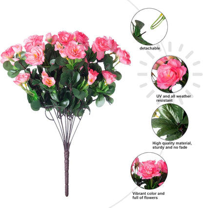 Ivydale Artificial Fake Flowers Plants for Outdoor Outside Spring Decor, Faux Silk Yellow Camellia UV Resistant Look Real for Planter Pot Porch Patio Balcony Garden Yard, 3 Large Bundles