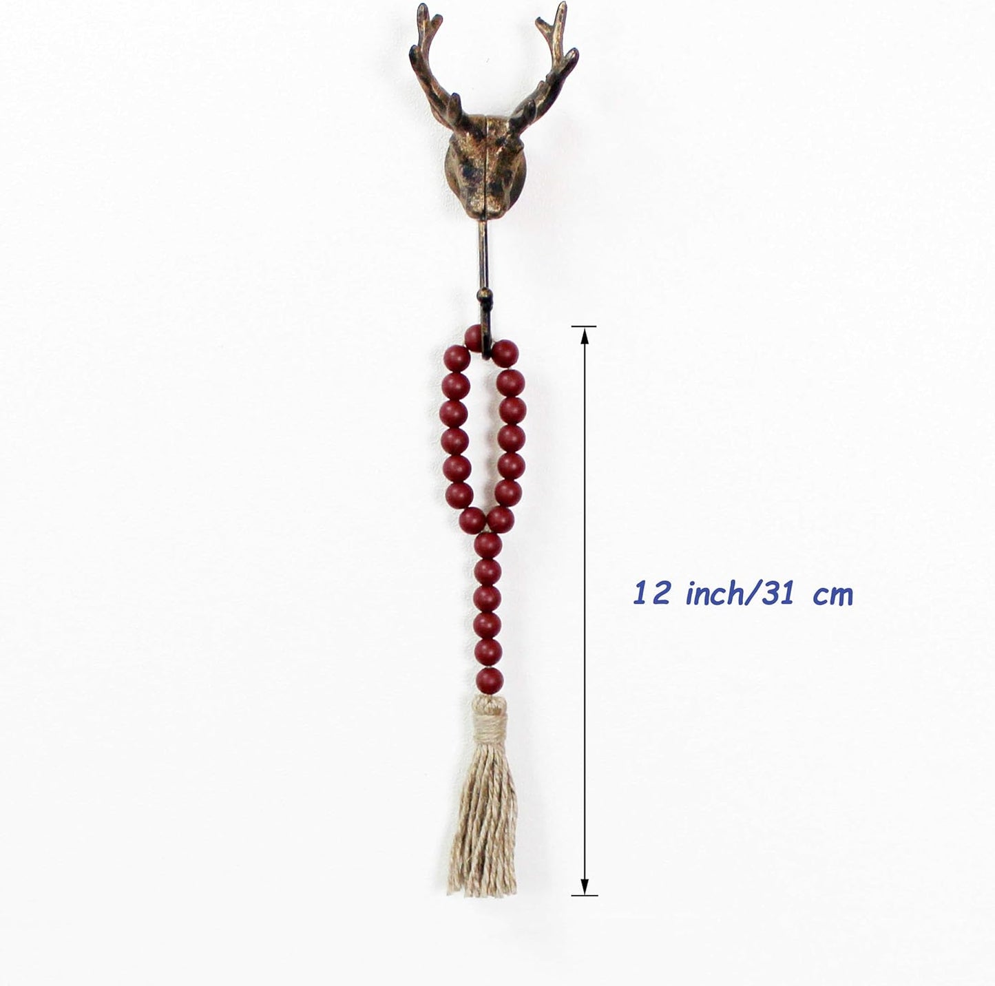 CVHOMEDECO. Wood Beads Garland with Tassels 3 PCS Farmhouse Rustic Wooden Prayer Bead String Wall Hanging Accent for Home Festival Decor. Natural