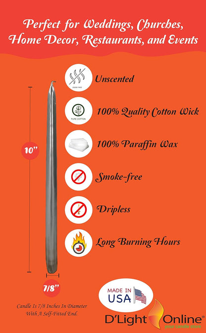 D'light Online White Taper Candles, 10 Inch Premium Quality Candles Hand-Dipped Tapered Candles, Dripless, Smokeless and Unwrapped Bulk Pack for Events - Set of 12 (10 Inch, White)