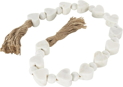 Deco 79 Marble Handmade Beaded Garland with Tassel Round Extra Long Orb Small Beads with Tassel with Knotted Brown Jute, Beads with Tassel 44" x 1" x 1", White