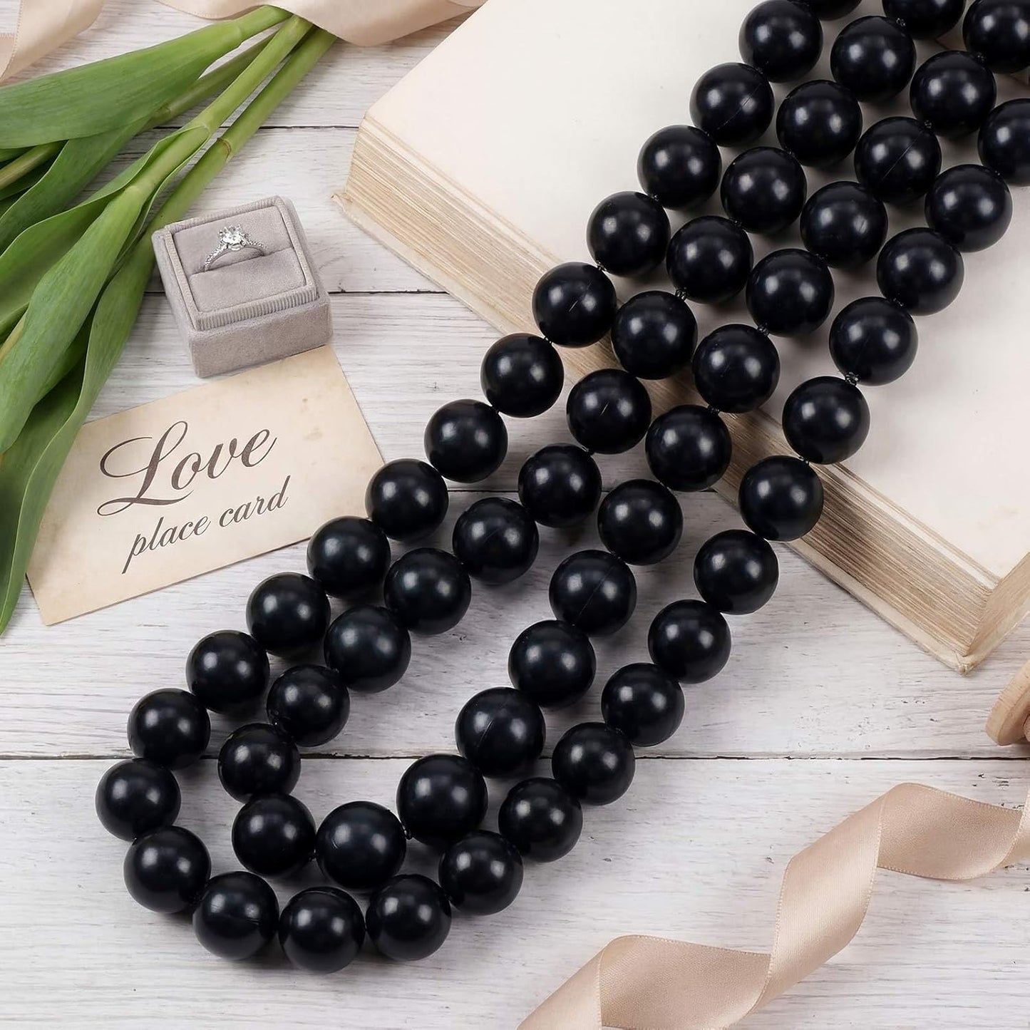 Canlierr 2 Pcs 5.6ft Wedding Giant Pearl Garland Decorations Large Faux Bead Garland with Hook for Ceremony Photo Booth Outdoor Proposal Scene Garden Beach Party Decor(Ivory White,25mm,Simple)