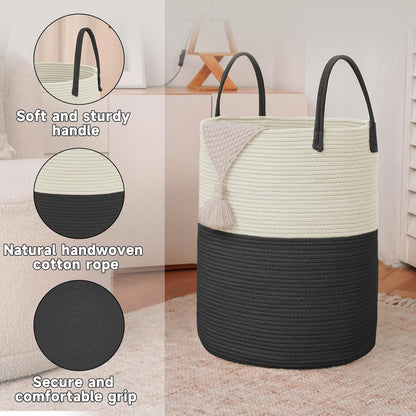 JMvicyroam Large Woven Laundry Basket Hamper,60L Cotton Rope Storage Bin for Blankets,Toys and Clothes,Decorative Tall Nursery Hamper for Living Room,Baby Nursery,Bathroom and Bedroom,Brown