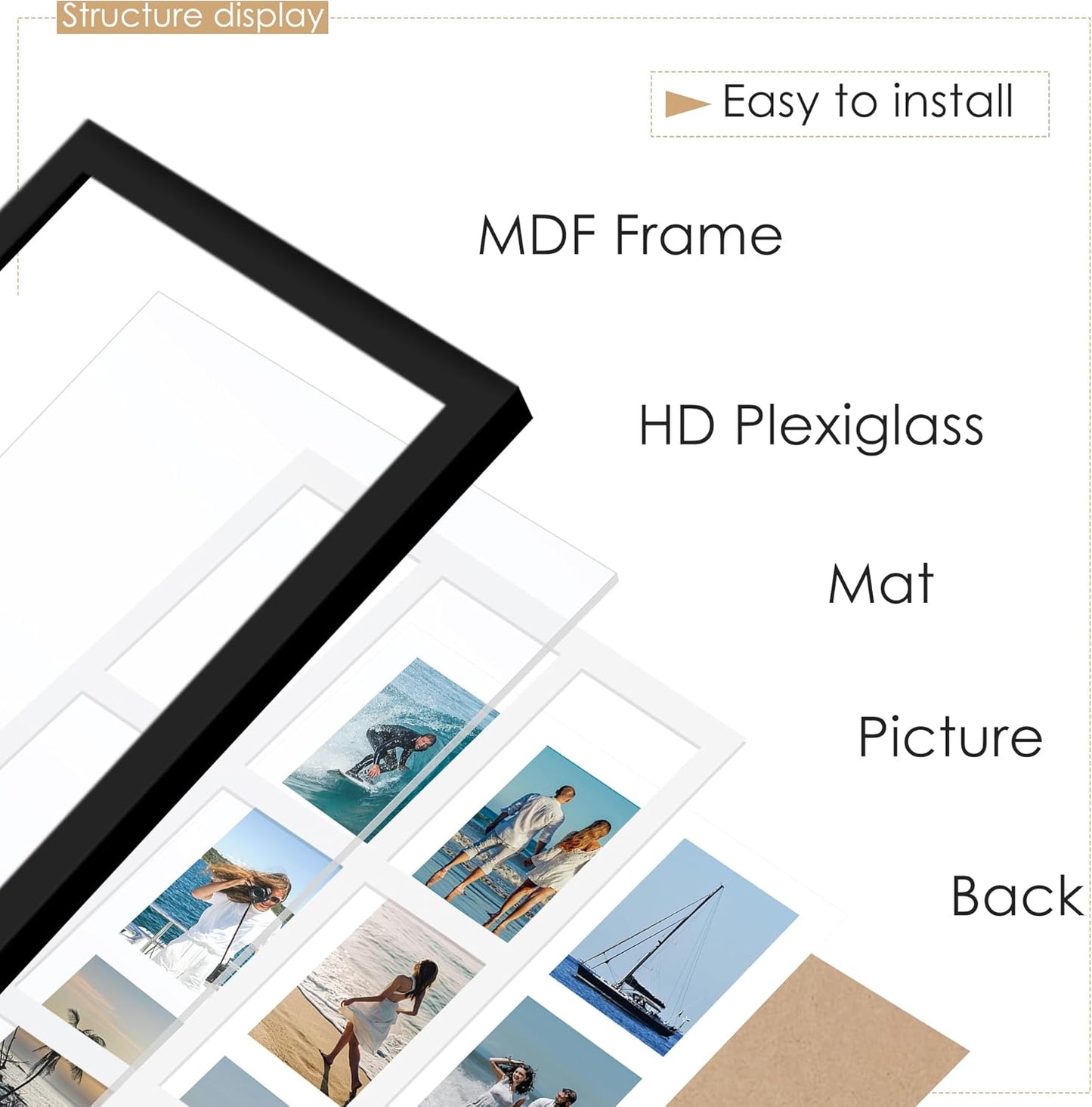 DUENPY 14x26 Collage Picture Frame 4x6 Collage Picture Frame Displays Twelve 4x6 inch Photos Available Horizontal Wall Mounting Display and Vertical Black - Colors B