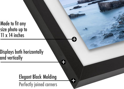 Americanflat 8.5x11 Floating Picture Frame with Polished Crystal-Clear Glass - Set of 2 - Use as 5x7 Frame or Display 4x6 Photo - Signature Float Collection - Photo Frames for Wall Display - Black