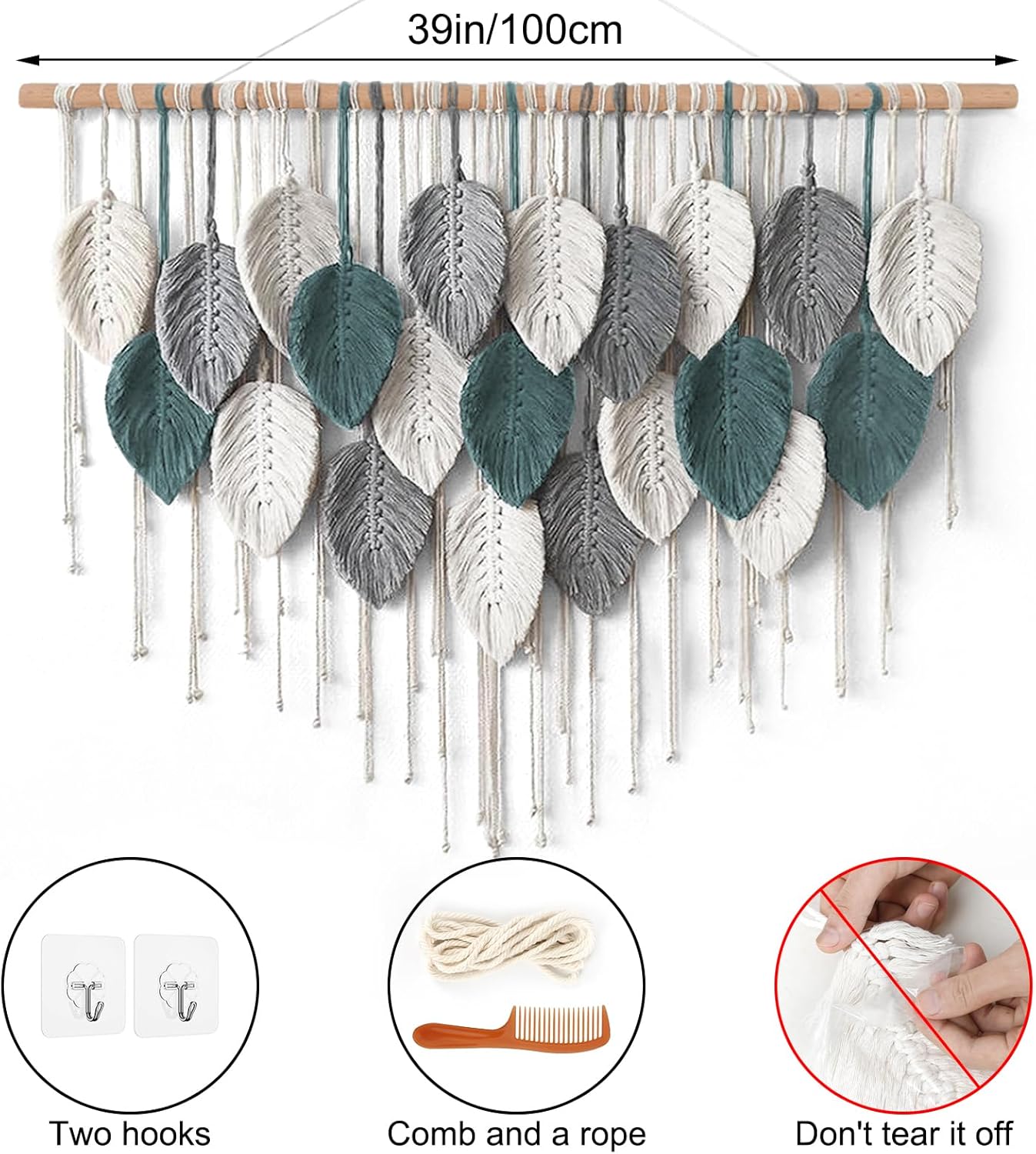 Weldomcor Large Macrame Wall Hanging Boho Home Decor, Handmade Bohemian Woven Leaves Macrame Tapestry Modern Aesthetic Chic Wall Art Decorations for Bedroom Living Room Nursery Office 39" W x 29.5" L