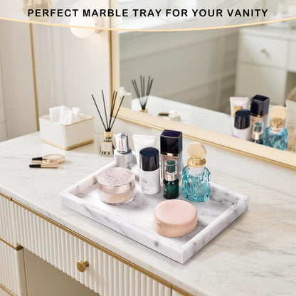 Marble Bathroom Tray for Countertop & Home Decor, Natural Decorative Marble Tray for Jewelry & Perfume Organizer, Luxury Stone Vanity Trays for Dresser, Kitchen Counter, 12" x 8", Gray Black