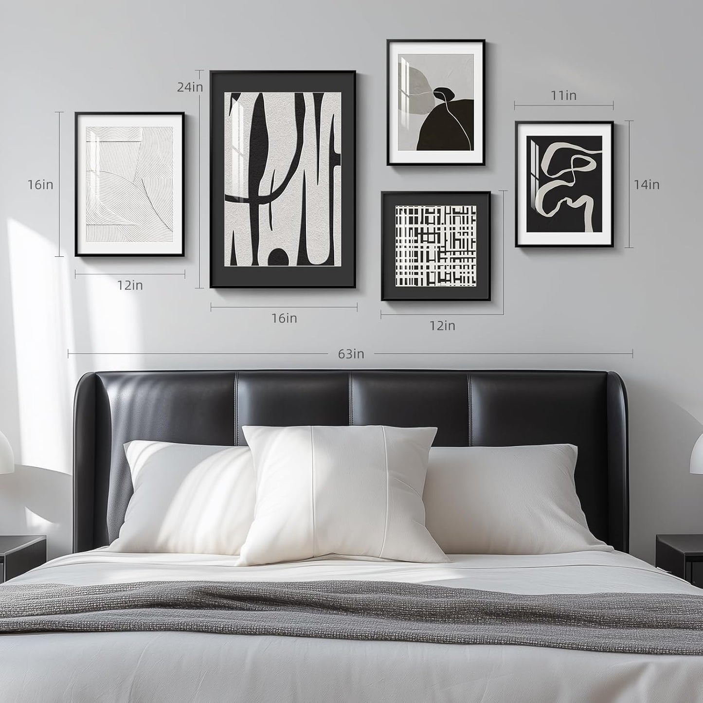 Framed Boho Black and White Brown Modern Abstract Wall Art for Living Room, Set of 6 Bohemian Wall Hanging Artwork, Minimalist Sun Geometric Pictures for Bedroom Office Bathroom Wall Decor 11x14 Inch