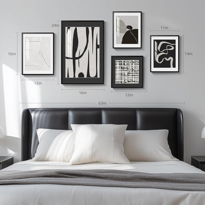 Framed Boho Black and White Brown Modern Abstract Wall Art for Living Room, Set of 6 Bohemian Wall Hanging Artwork, Minimalist Sun Geometric Pictures for Bedroom Office Bathroom Wall Decor 11x14 Inch