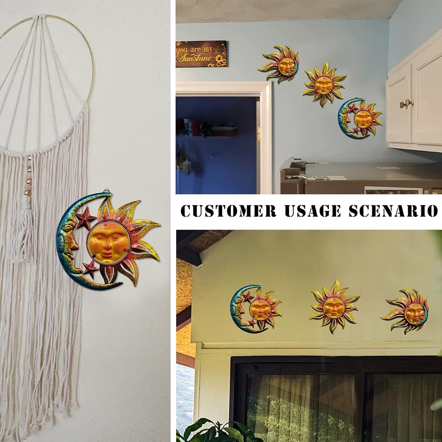 Large Sun Wall Art Decor 45 inch Metal Wall Art, Retro Hanging Decor, Valentine Wall Decorations for Patio,Yard,Garden,Fence,Living Room