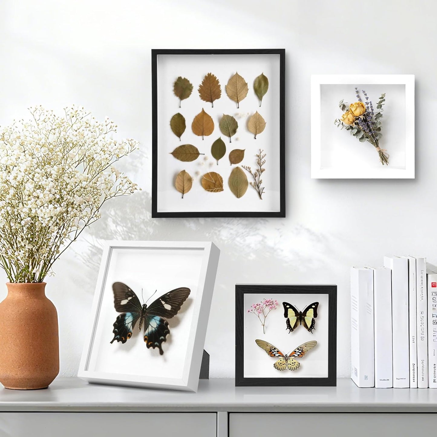6 Pcs Shadow Box Frame - 5x5 Square Frame Display Case for Sports Memorabilia & Wedding Keepsakes - Wall Mountable Display Box for Medals, Photos, Dried Flowers (Black)