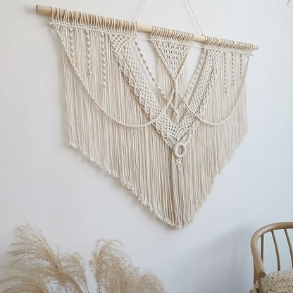 Achart Macrame Wall Hanging Large- Boho Wall Decor- large wall art- Wall Decor Living Room- Macrame Tapestry Boho Decor for Bedroom (Wooden Bead)