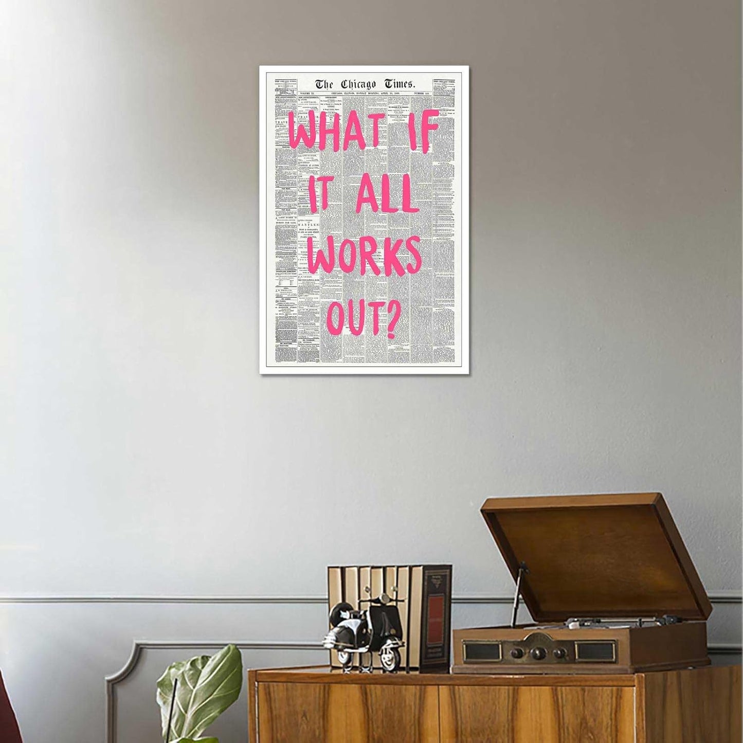 Retro Black And White Newspaper Poster What If It All Works Out Canvas Wall Art Positive Affirming Quote Minimalist Prints Painting For Home Bedroom Dorm Wall Decor 12x16in Unframed