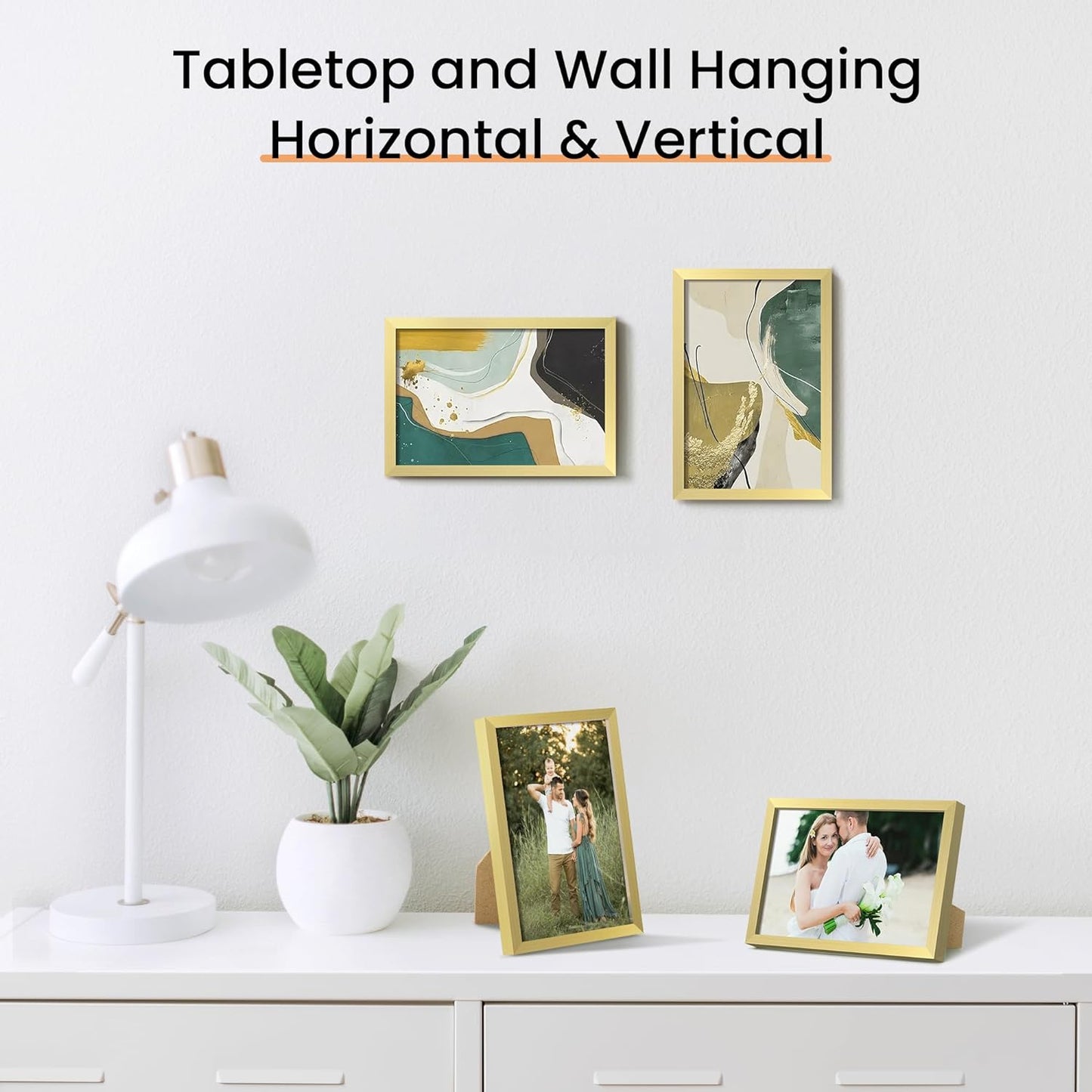 upsimples 5x7 Picture Frame Set of 3, Made of High Definition Glass for 5 x 7 Black Frames, Wall and Tabletop Display Thin Border Photo Frame for Home Décor