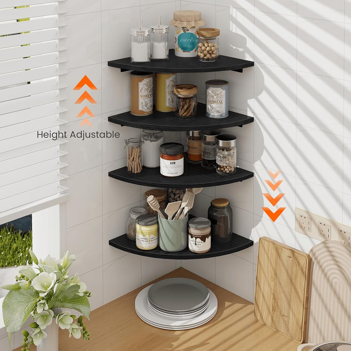Homode Corner Wall Shelf, 12 in Wide Rounded Corner Shelf Floating, Set of 2 Wooden Hanging Corner Shelves with Wire Hole for Bathroom Living Room Office, White