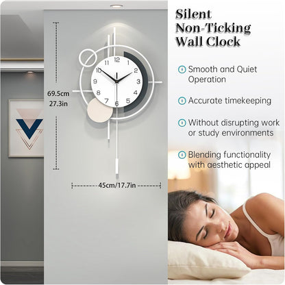 Wall Clock for Living Room Decor Decorative Wall Clock with Pendulum Silent Quartz Battery Operated Black Metal Large Clock for Dining Room,Kitchen,Home,Bathroom,Bedroom,13.8x21.3 in