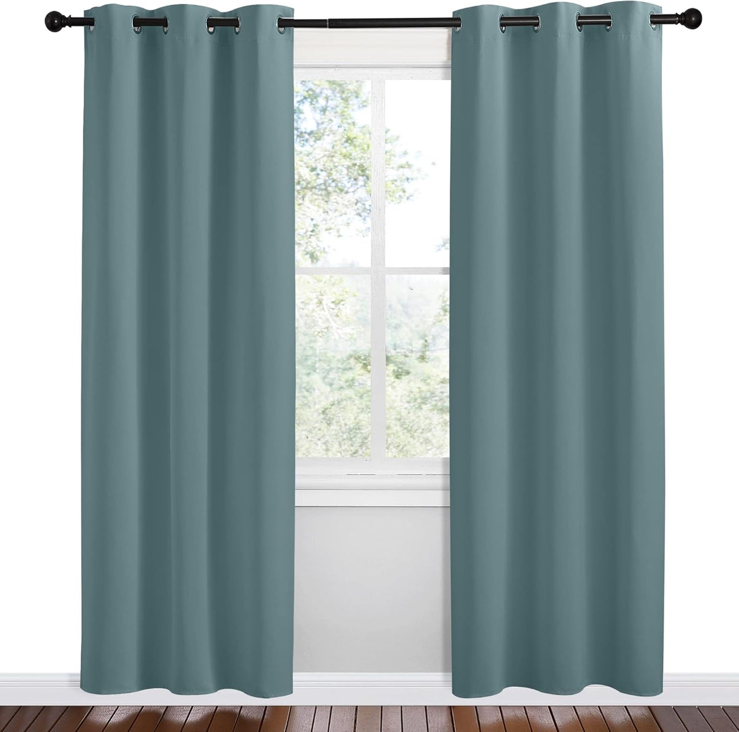 NICETOWN Halloween Pitch Black Solid Thermal Insulated Grommet Blackout Curtains/Drapes for Bedroom Window (2 Panels, 42 inches Wide by 63 inches Long, Black) - Colors C