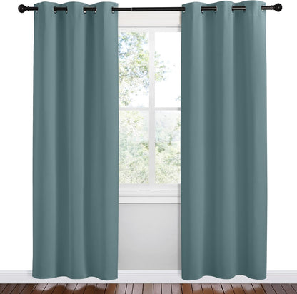 NICETOWN Halloween Pitch Black Solid Thermal Insulated Grommet Blackout Curtains/Drapes for Bedroom Window (2 Panels, 42 inches Wide by 63 inches Long, Black) - Colors C