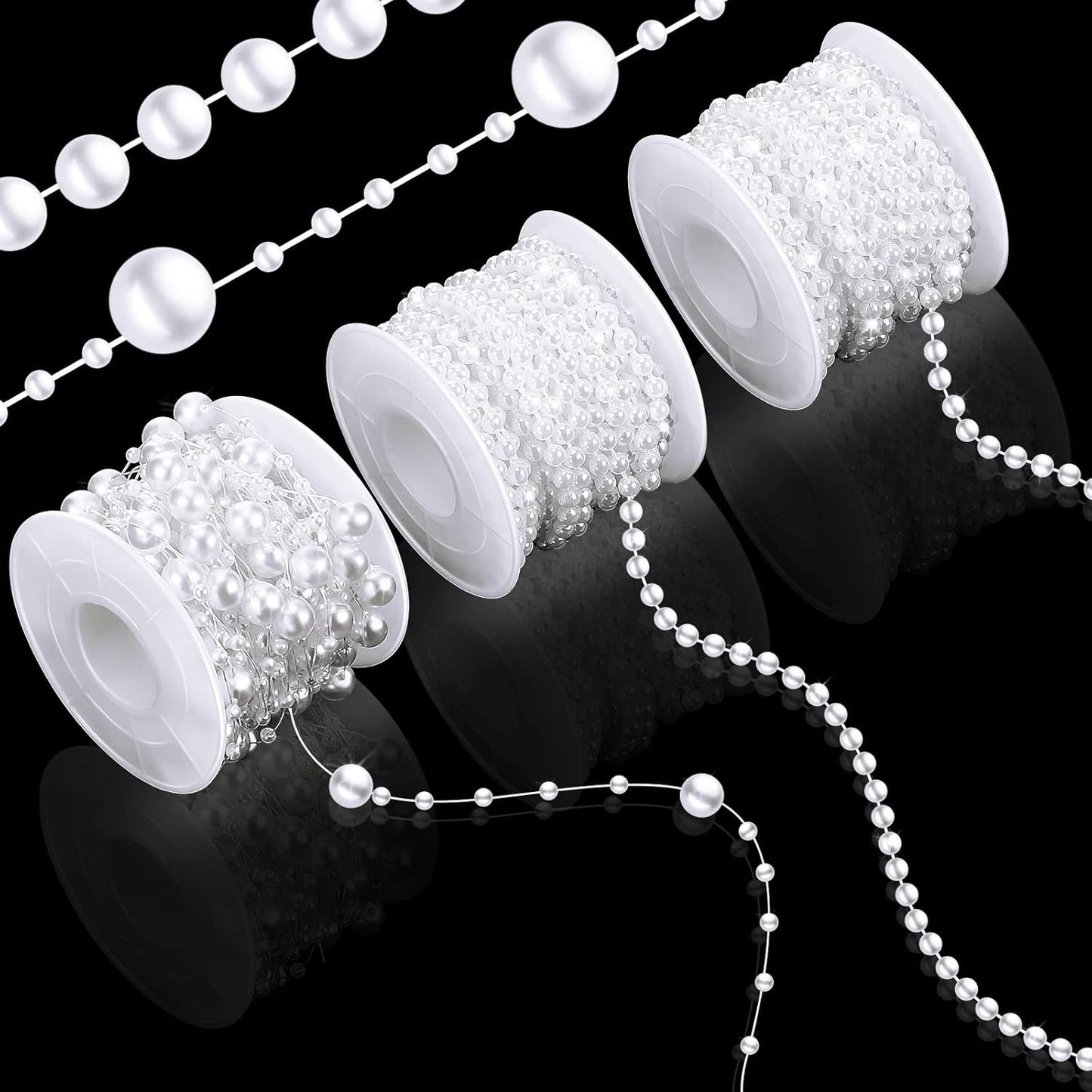 Bonuci 3 Rolls 66 Feet Pearls String Garland Faux Pearl Garland Spool Roll Strand Decoration Artificial Beads Chain Trim for Wedding Party Crafting Wedding Mother's Day Flower Decor(Ivory,4mm)