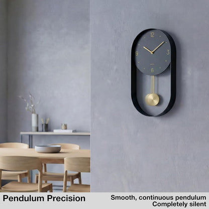 Driini Modern Pendulum Wall Clock - Black and Gold Decorative Wall Clock with Pendulum - Modern Minimalist Metal Wall Clock for Living Room Décor - Silent Battery Operated Wall Clock