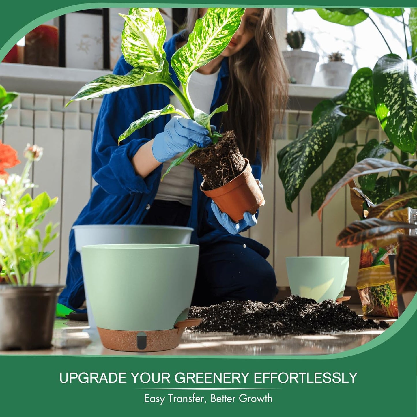 montresor 12/10/8 Inch Self Watering Pots for Indoor Plants Plastic Large Plant Pots for Outdoor Plants, Water Level Window & Spacious Reservoir Flower Pots Decorative Planter with Drainage and Tray