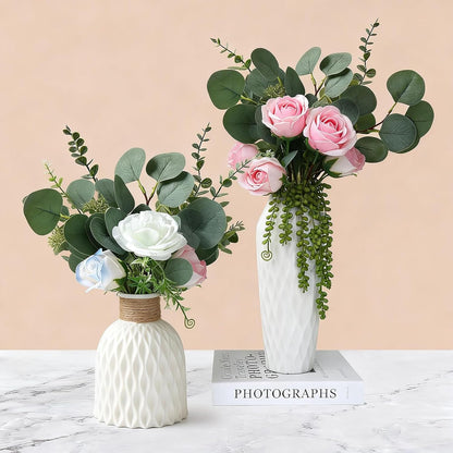 Fake Plants, 20Pcs Eucalyptus Stems Artificial Flowers, Fake Eucalyptus Leaves Stems, Plastic Grey Green Touch Leaf Branches for Home Office Flowers Bouquet Centerpiece Wedding Decoration