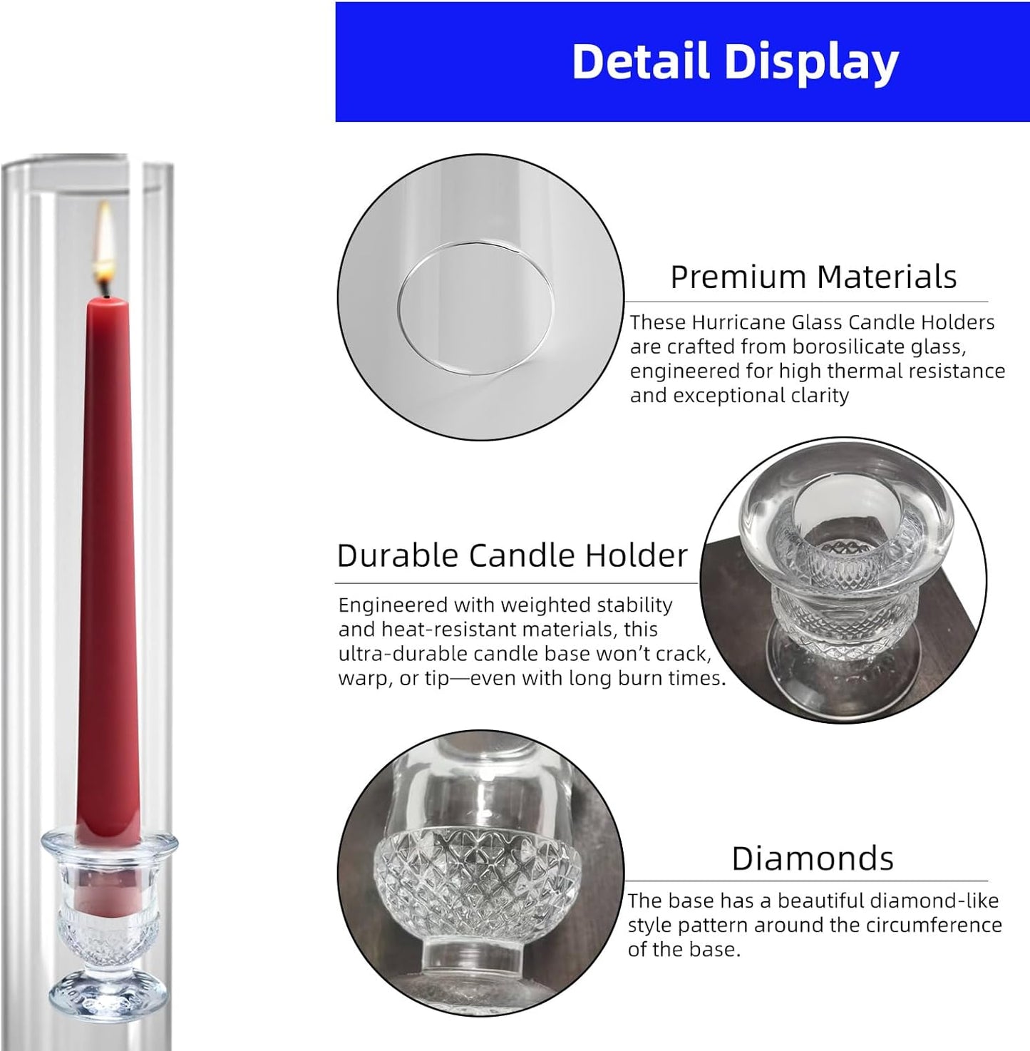 12-Pack Glass Hurricane Candle Holders - 13.78" Tall Clear Open-Ended Cylinders for Pillar Candles - Includes 2.36" Taper Candlestick Holders - Wedding, Event & Home Decor Centerpieces