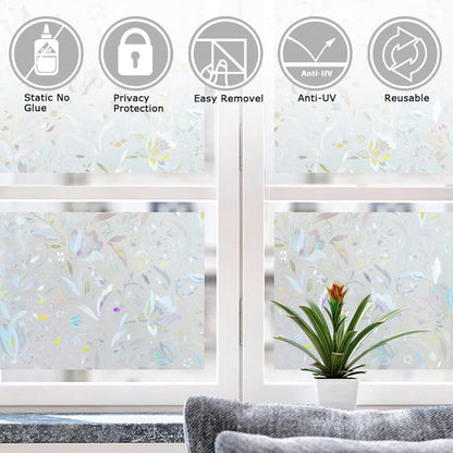 LEMON CLOUD Window Film, Decorative Window Privacy Film, 3D Stained Glass Window Sticker,Anti-UV Sun Blocker Heat Control for Home(Rainbow Tulip Design,17.5 x 78.7 inches)