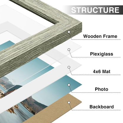 Vittanly 8x10 Picture Frames Set of 9, Shatter Resistant Plexiglass, Display 5x7 Pictures with Mat or 8x10 without Mat, Photo Frames for Wall or Tabletop, Engineered Wood, Black - Colors B