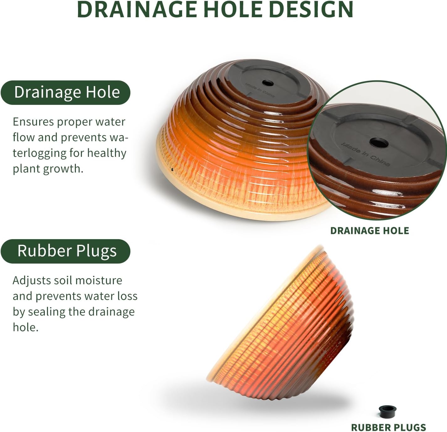 12 inch Large Hanging Planters for Indoor Outdoor Plants, Set of 2 Glazed Hanging Flower Pots with Drainage Hole, Hanging Baskets for Garden Home Porch Decor