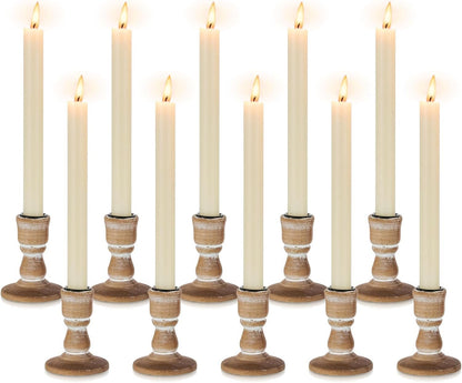 Wooden Taper Candle Holders: Wood Candlestick Holders Rustic Farmhouse Fall Decor for Living Room Dinning Table Centerpiece Christmas Set of 2