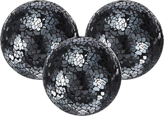 M METERXITY 3-Pack Decorative Ball for Bowls, 3 Inch Mosaic Glass Balls Decorative Glass Orbs for Home Decor/Dining Tables/Wedding Party/Coffee Table/Centerpiece Decor [White]