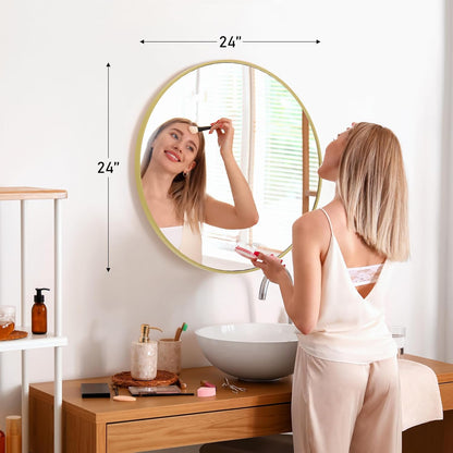 Sweetcrispy 24 Inch Round Wall Mirror with Tempered Glass, Bathroom Mirror Over Sink, Anti-Fog & Waterproof Round Mirror for Bathroom, Entryway, Bedroom, Shatterproof Design, Black
